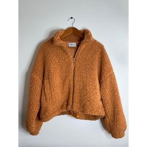 Urban Outfitters Orange/Tan Sherpa Full Zip up Crop Fleece Teddy Jacket Size M